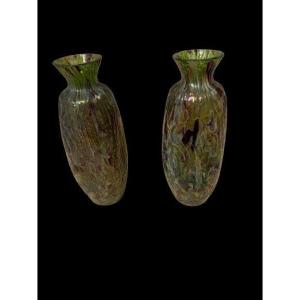 Pair Of Loetz Iridescent Vases