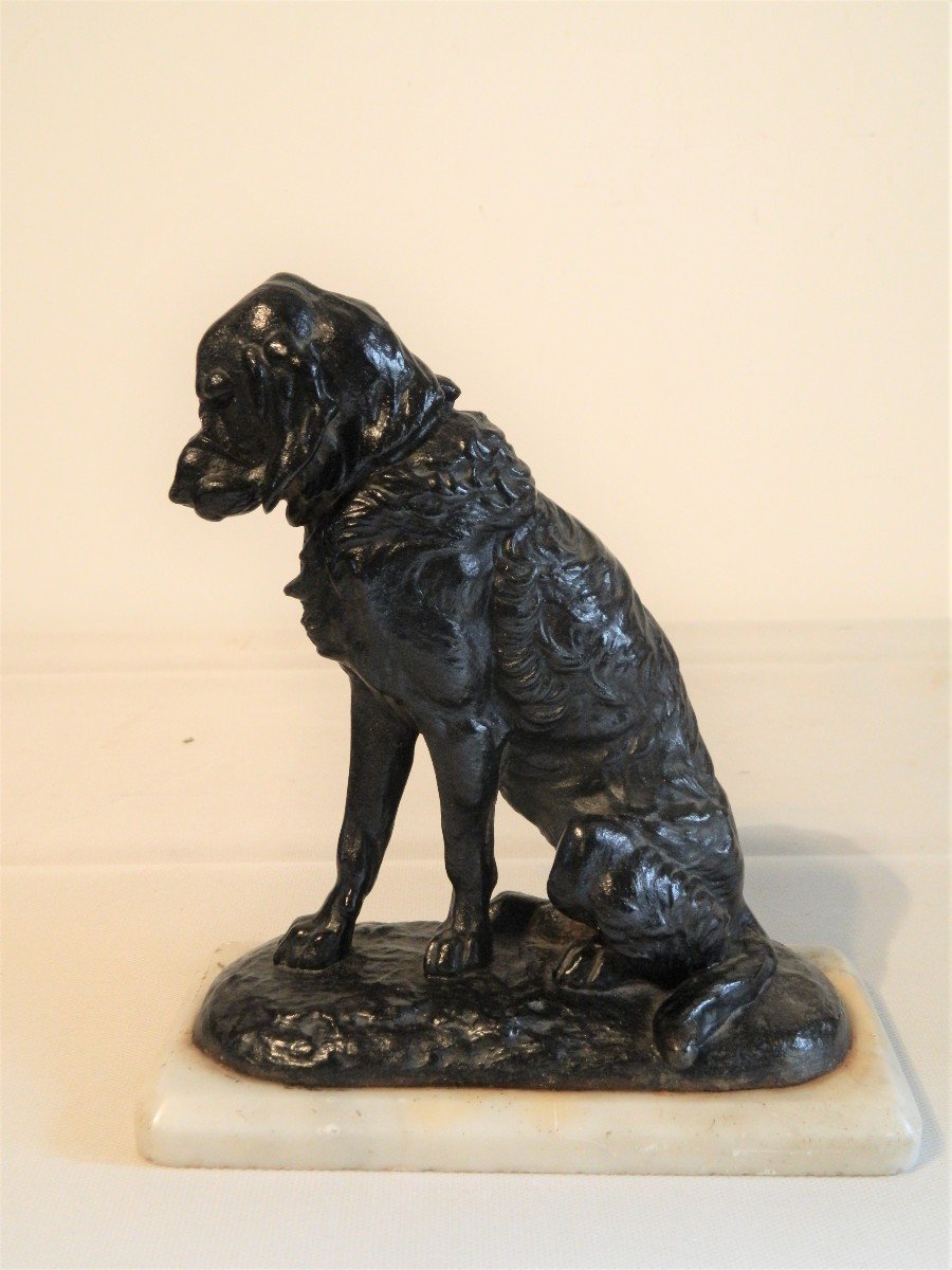Proantic: Hunting Dogs After Jacquemart - Pair Of Cast Iron And Marble