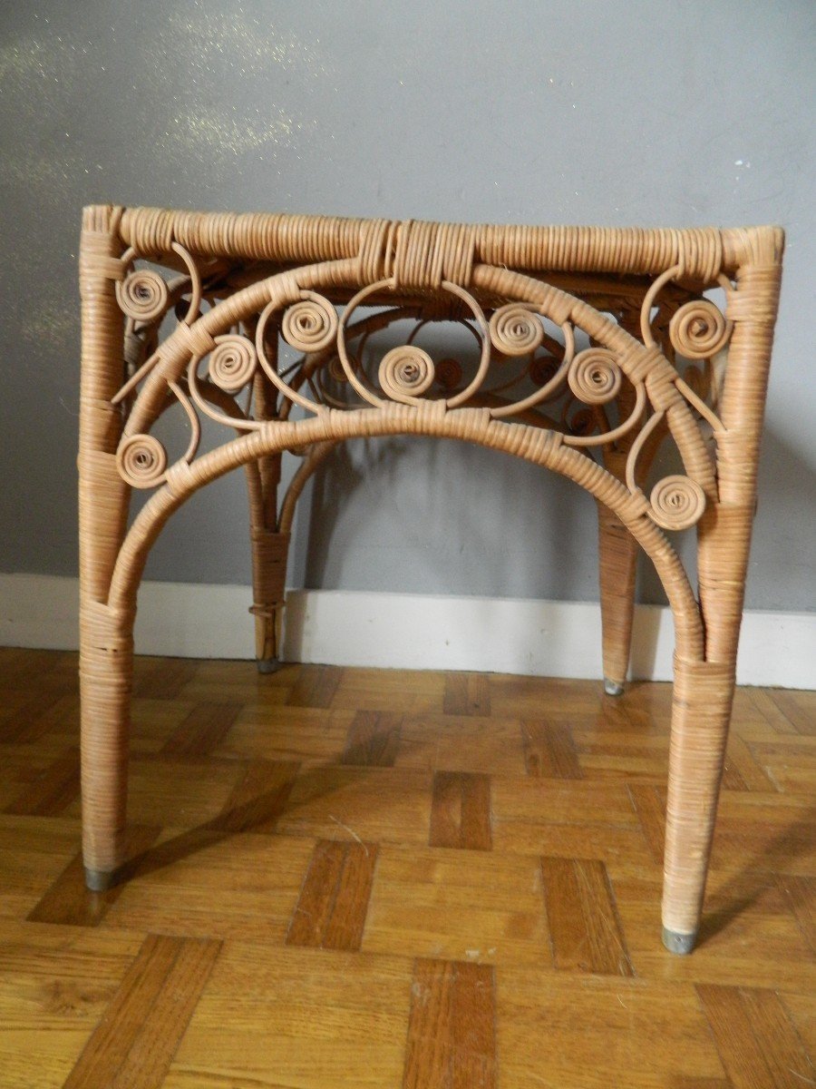 Tabouret Ou Table d'Appoint En Osier-photo-2