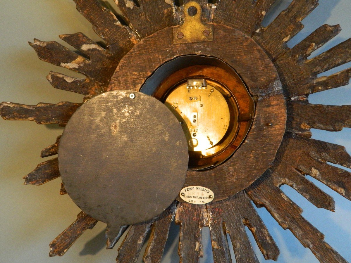 Cartel Sun Wall Lamp In Golden Wood, Circa 1900-photo-6