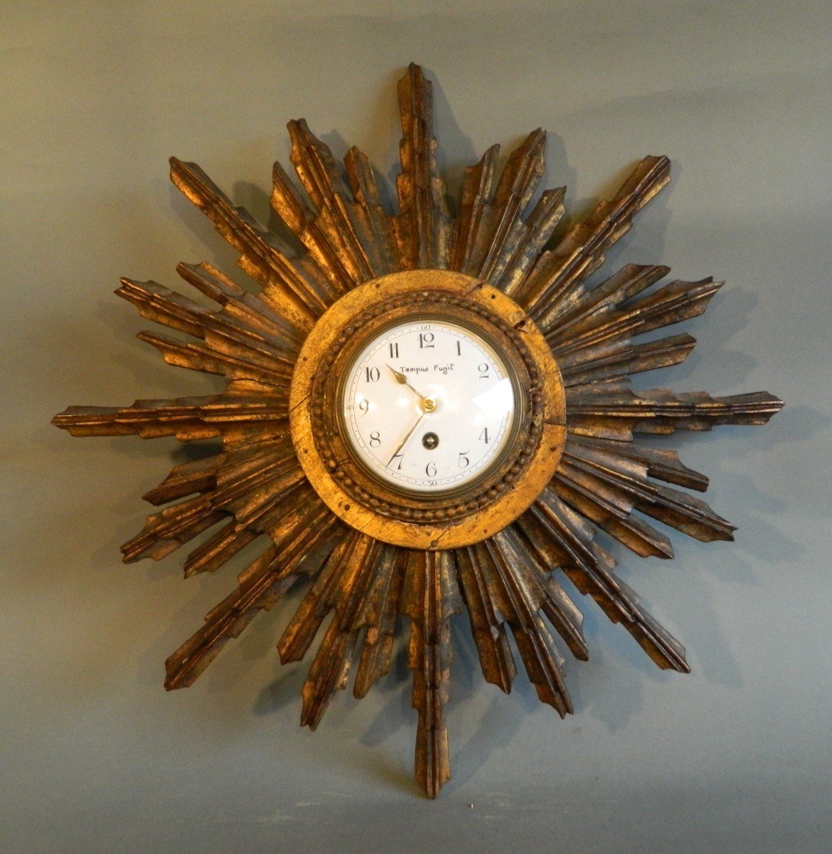 Cartel Sun Wall Lamp In Golden Wood, Circa 1900