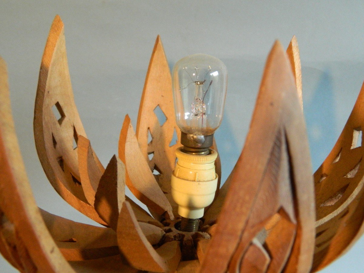 Wooden Lotus Lamp, Circa 1950-photo-1