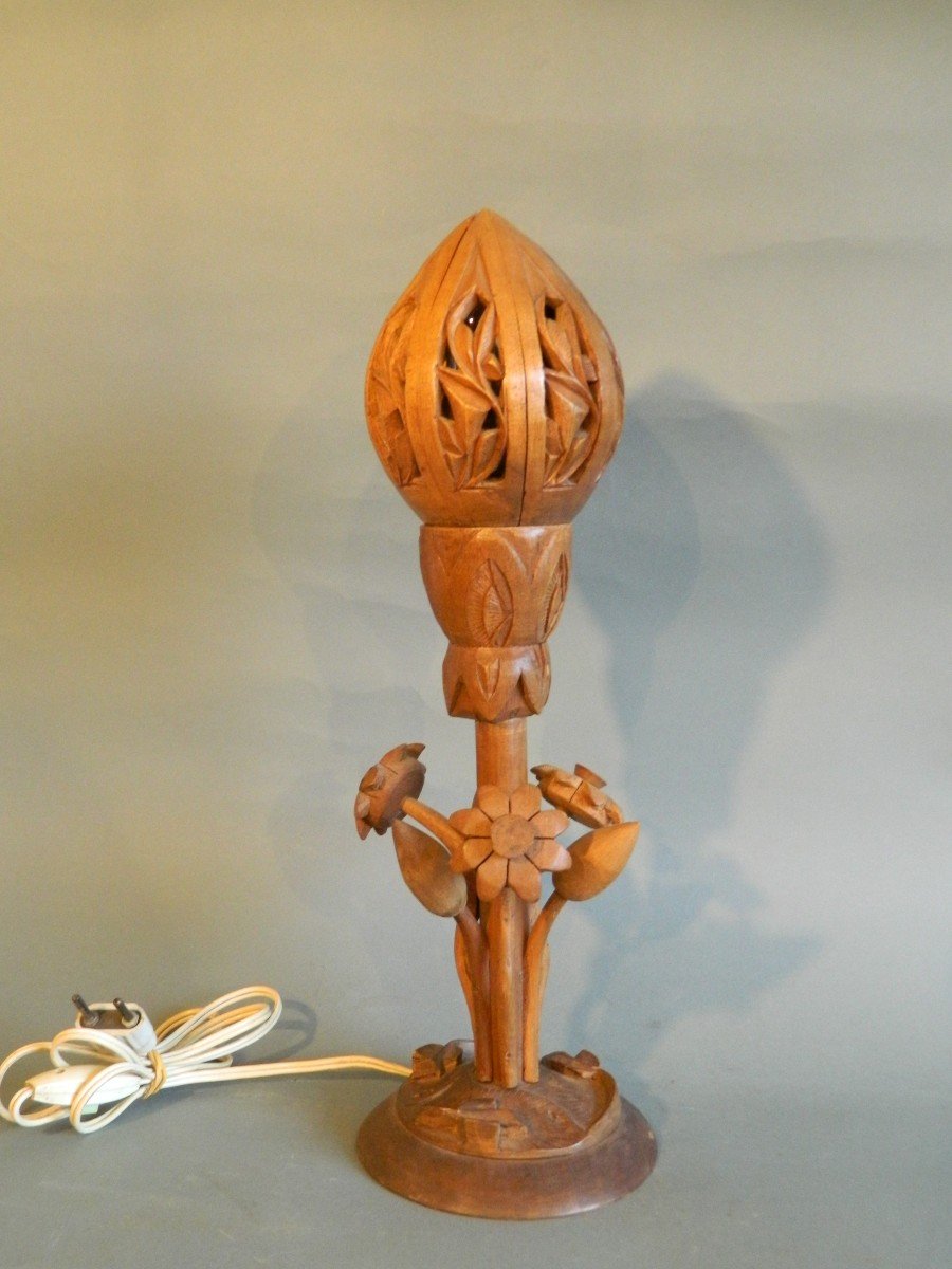 Wooden Lotus Lamp, Circa 1950