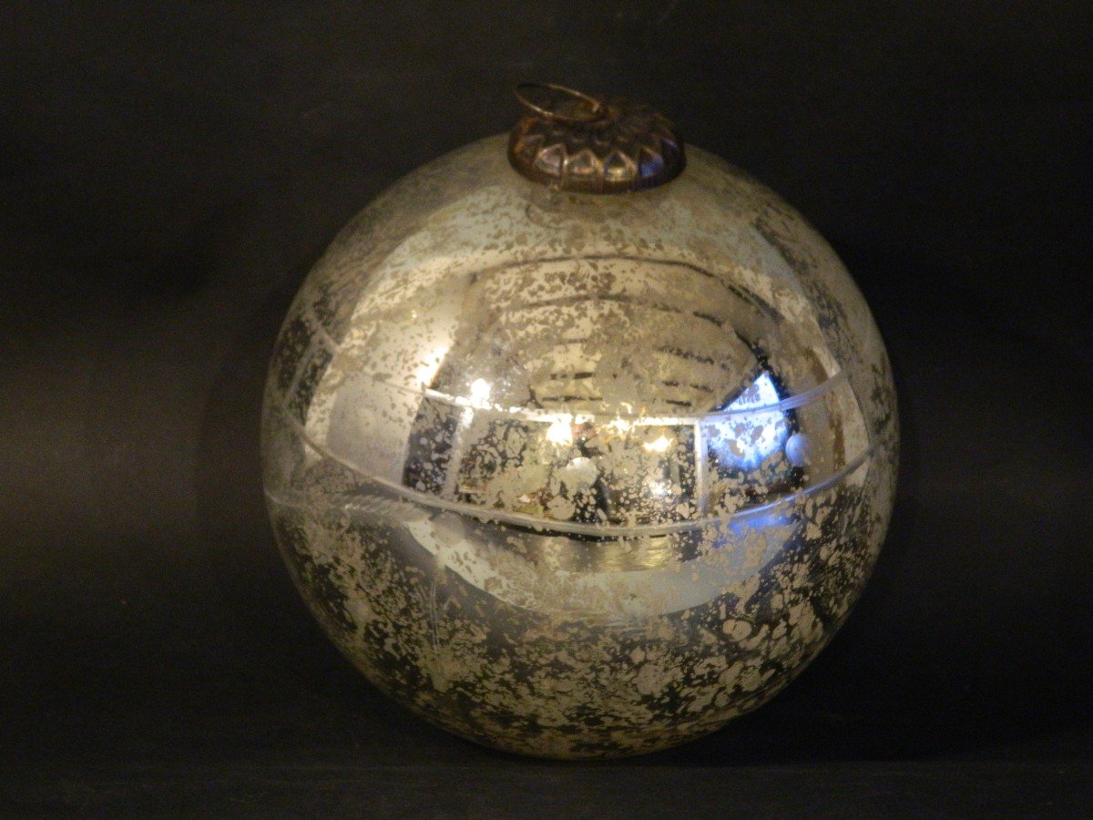 Set Of 3 Large Forgiveness Balls In Silver églomisé Glass / Christmas Baubles-photo-2