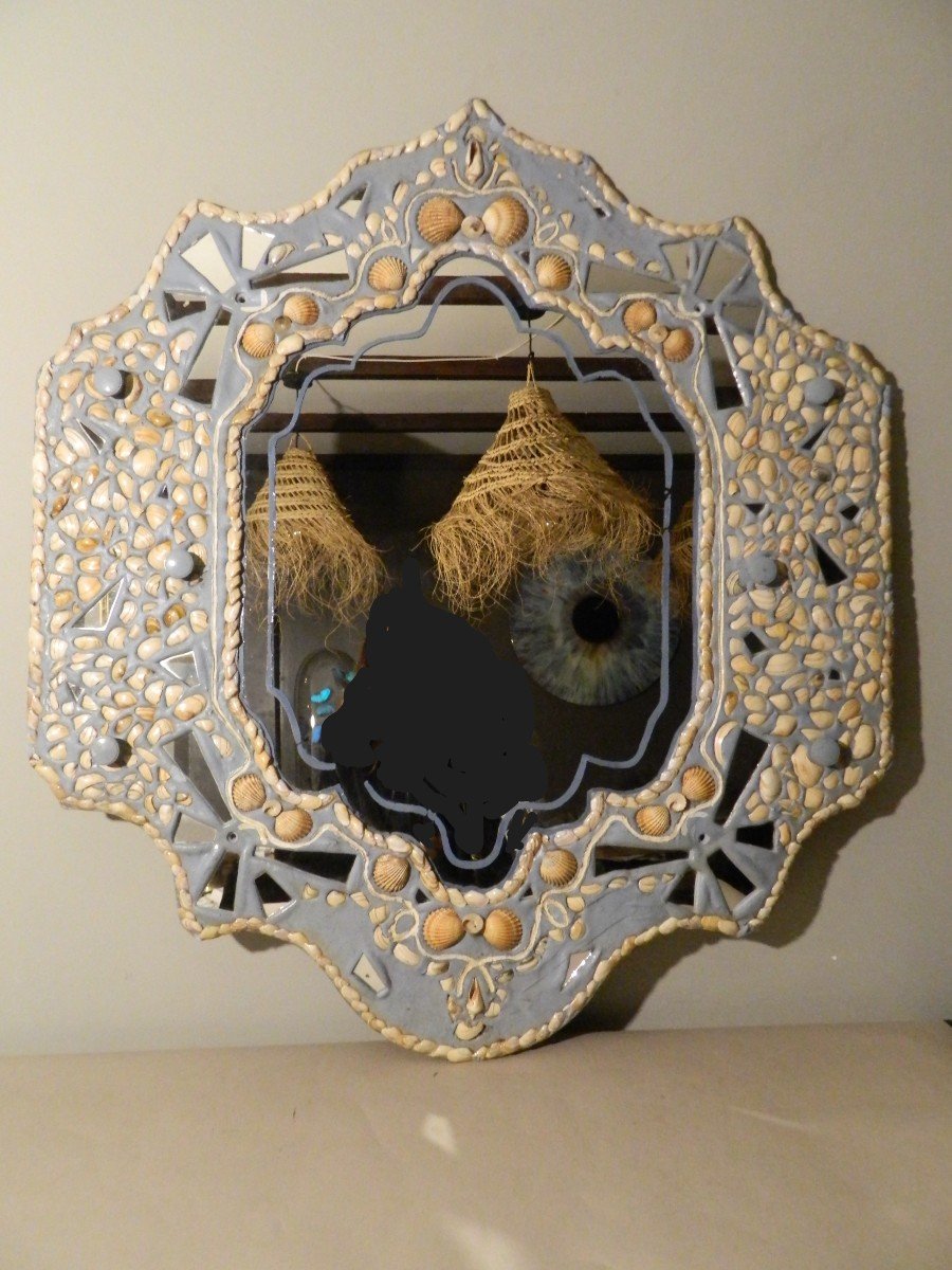 Plaster Mirror With Shell Inlay, 1960s.-photo-2