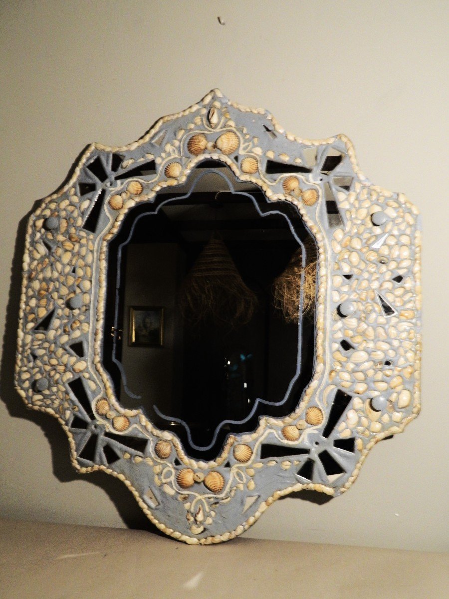 Plaster Mirror With Shell Inlay, 1960s.-photo-1