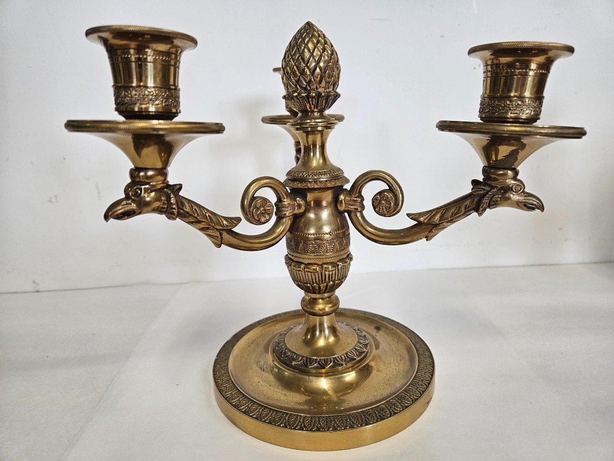 Pair Of Brass Candelabra Candlesticks With Three Arms-photo-2