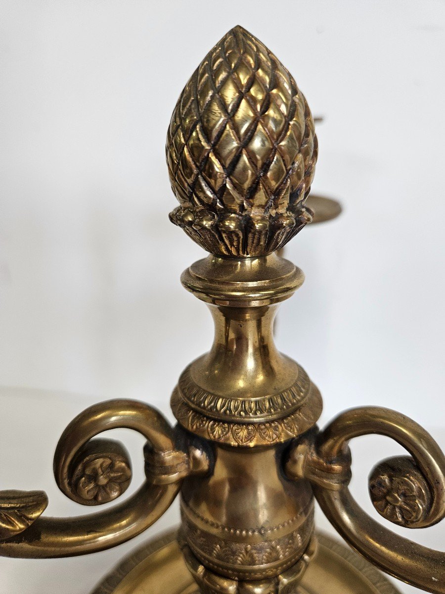 Pair Of Brass Candelabra Candlesticks With Three Arms-photo-4
