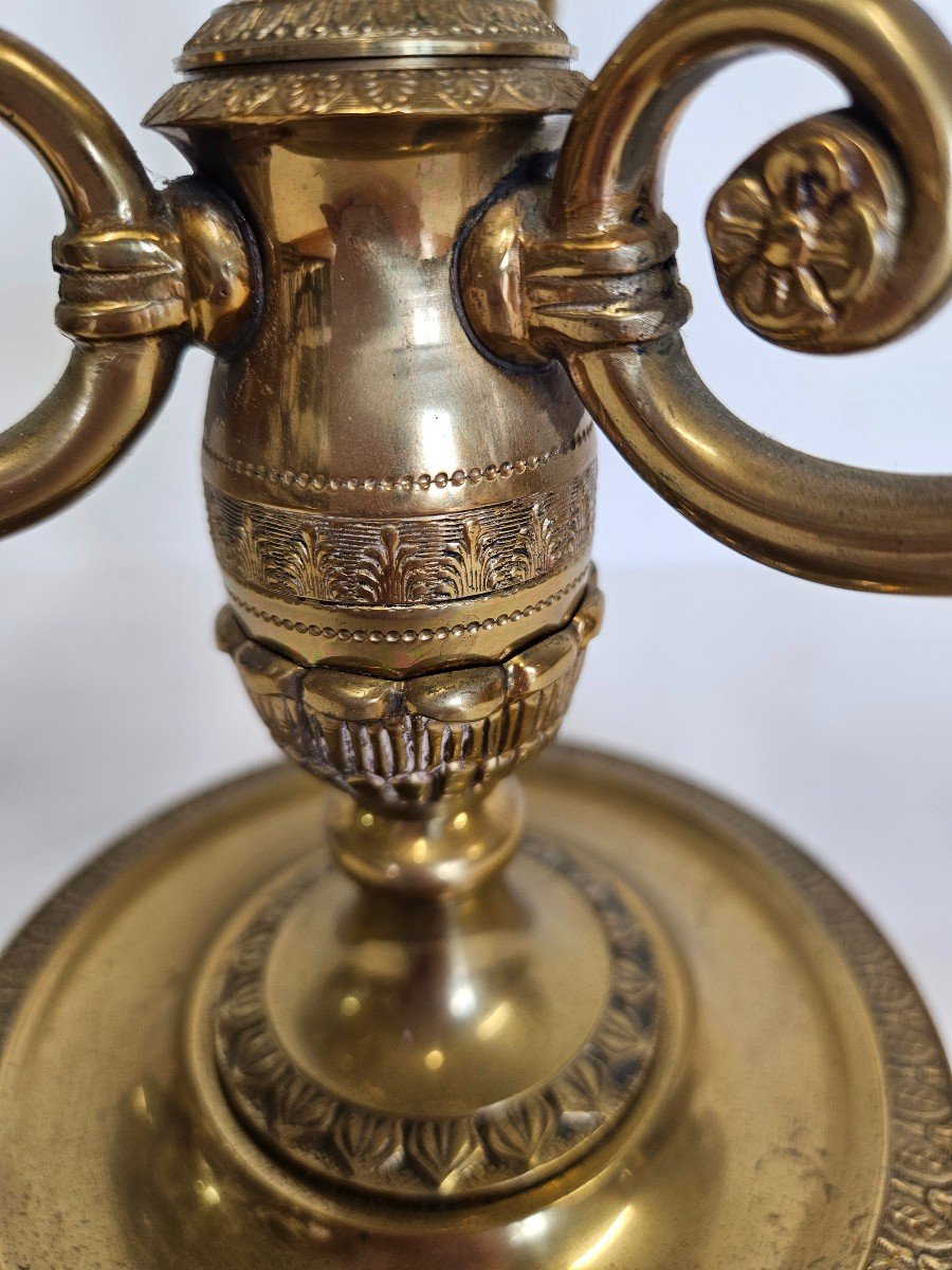 Pair Of Brass Candelabra Candlesticks With Three Arms-photo-3