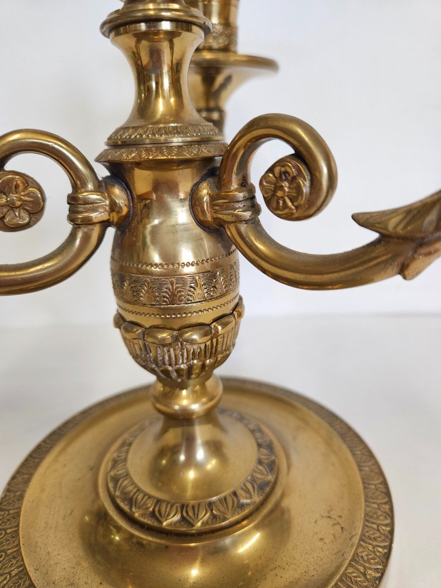 Pair Of Brass Candelabra Candlesticks With Three Arms-photo-4