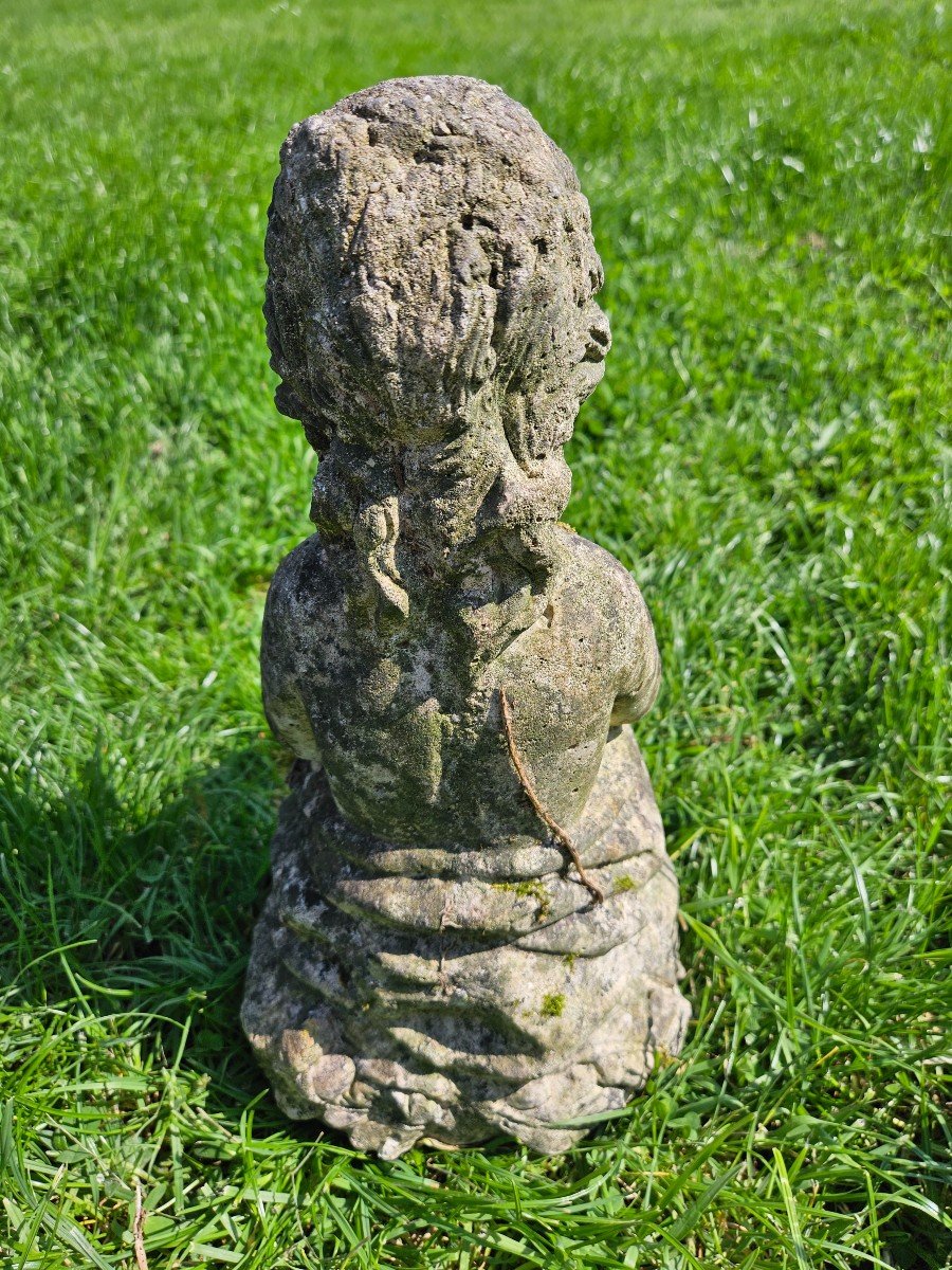 Little Girl And Rabbit In Reconstituted Stone-photo-3