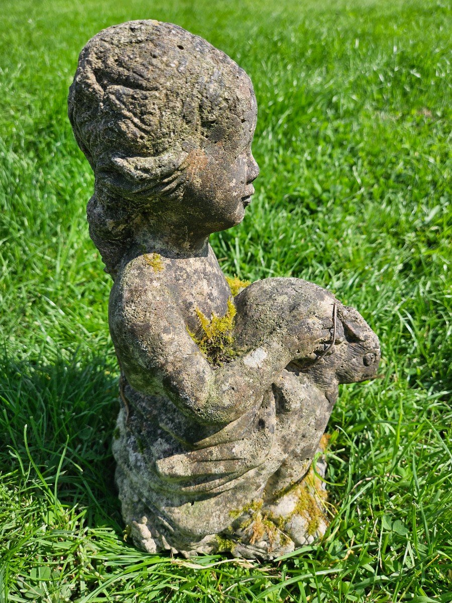 Little Girl And Rabbit In Reconstituted Stone-photo-4