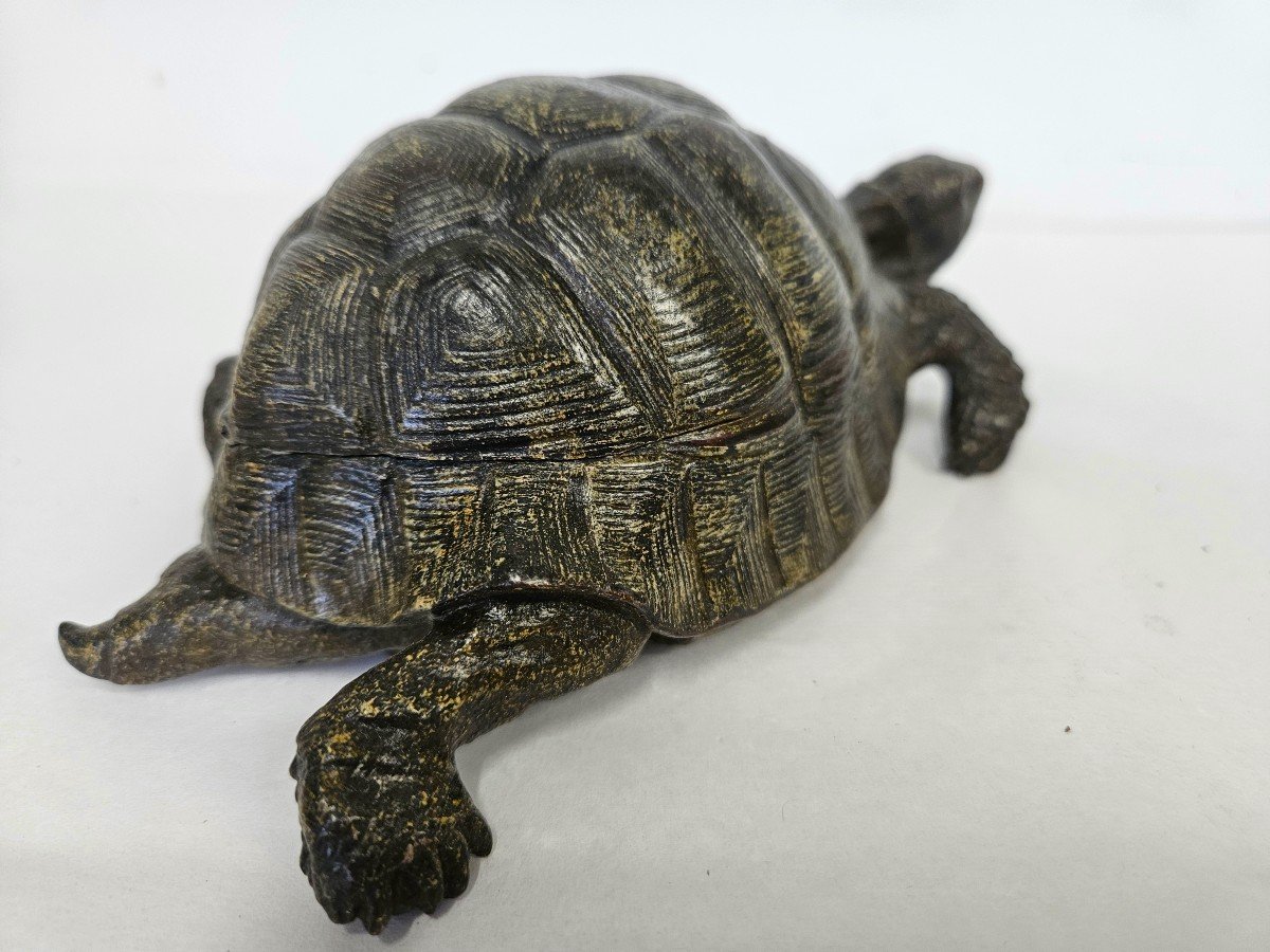 Large Vienna Cold Painted Bronze Turtle Inkwell-photo-3