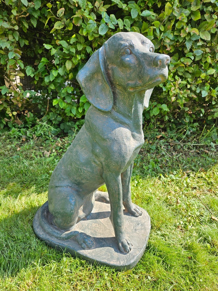 Chien De Jardin Vintage En Fibre De Verre Imitant Le Bronze-photo-2