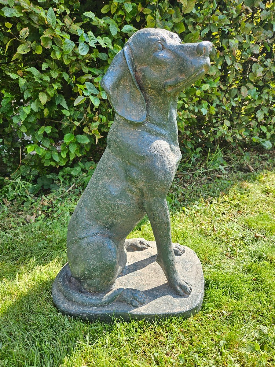 Chien De Jardin Vintage En Fibre De Verre Imitant Le Bronze-photo-3