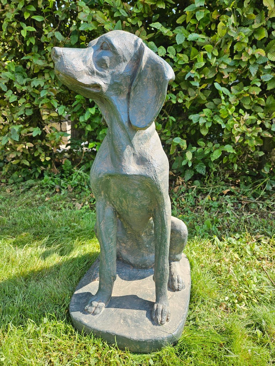 Chien De Jardin Vintage En Fibre De Verre Imitant Le Bronze-photo-4