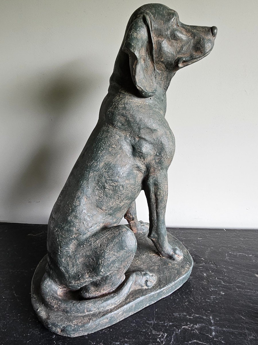 Chien De Jardin Vintage En Fibre De Verre Imitant Le Bronze-photo-1