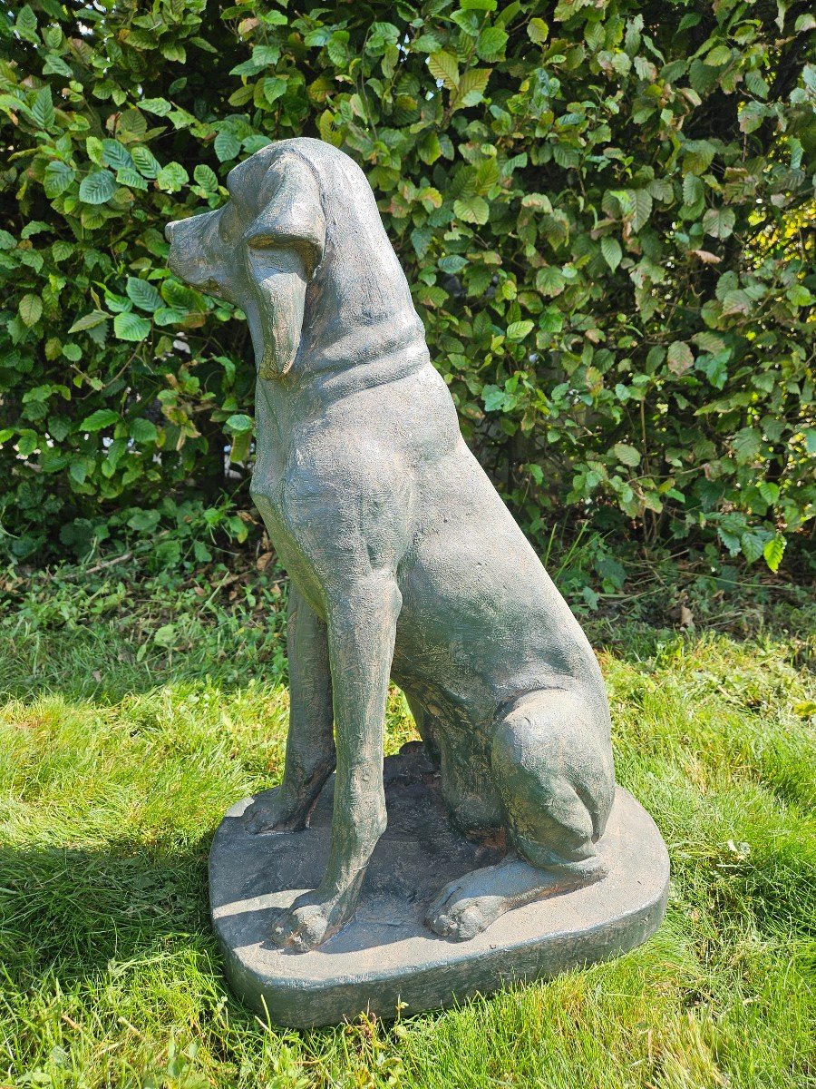 Chien De Jardin Vintage En Fibre De Verre Imitant Le Bronze-photo-4