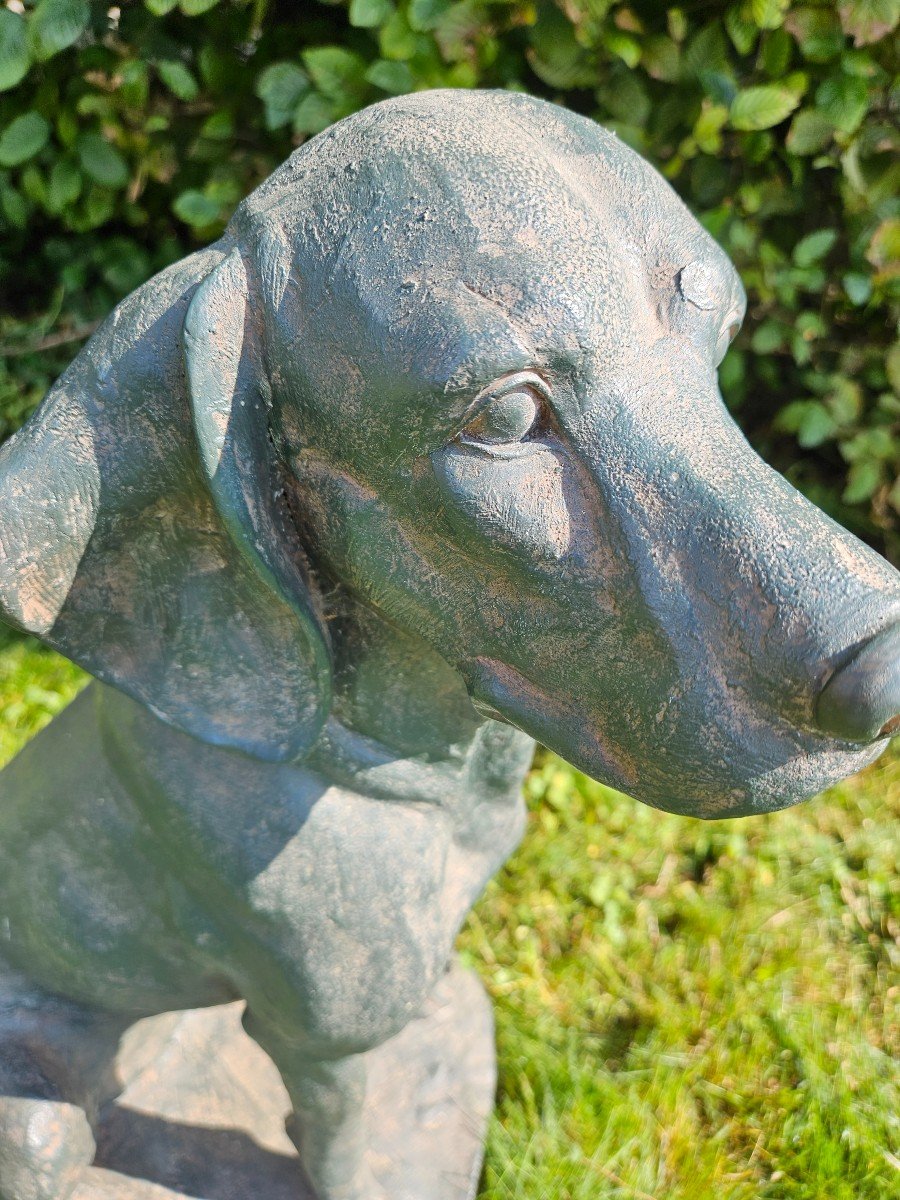 Chien De Jardin Vintage En Fibre De Verre Imitant Le Bronze-photo-6