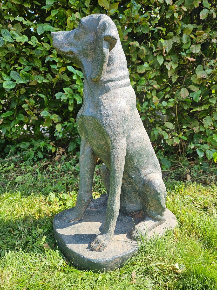 Chien De Jardin Vintage En Fibre De Verre Imitant Le Bronze-photo-7