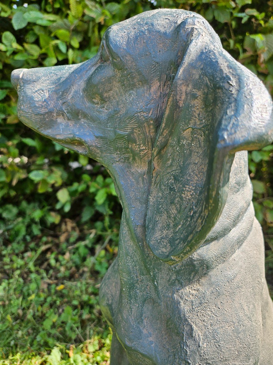 Chien De Jardin Vintage En Fibre De Verre Imitant Le Bronze-photo-8