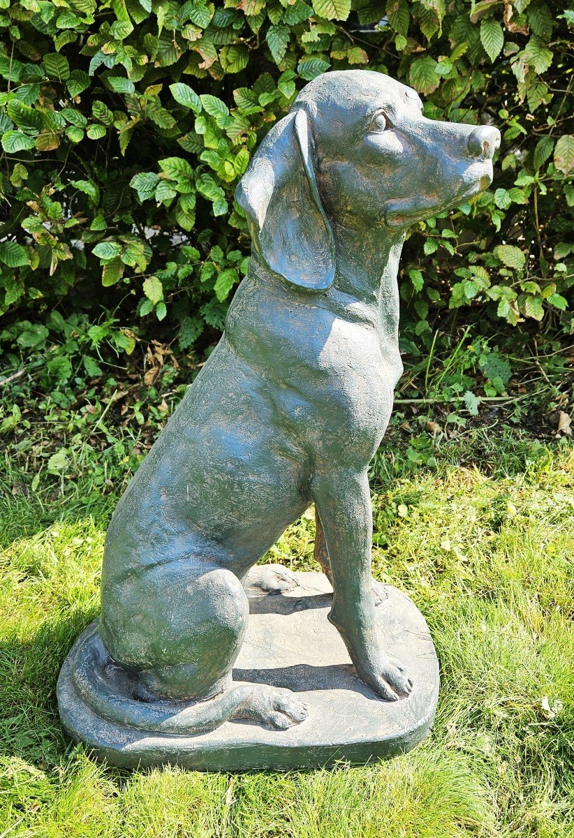 Chien De Jardin Vintage En Fibre De Verre Imitant Le Bronze