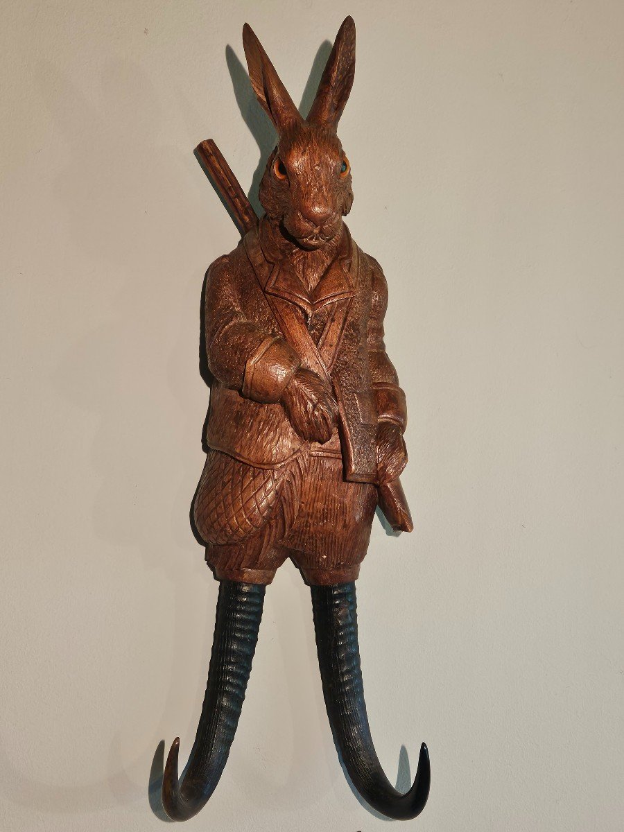 Black Forest Carved Wooden Hare Hat Rack