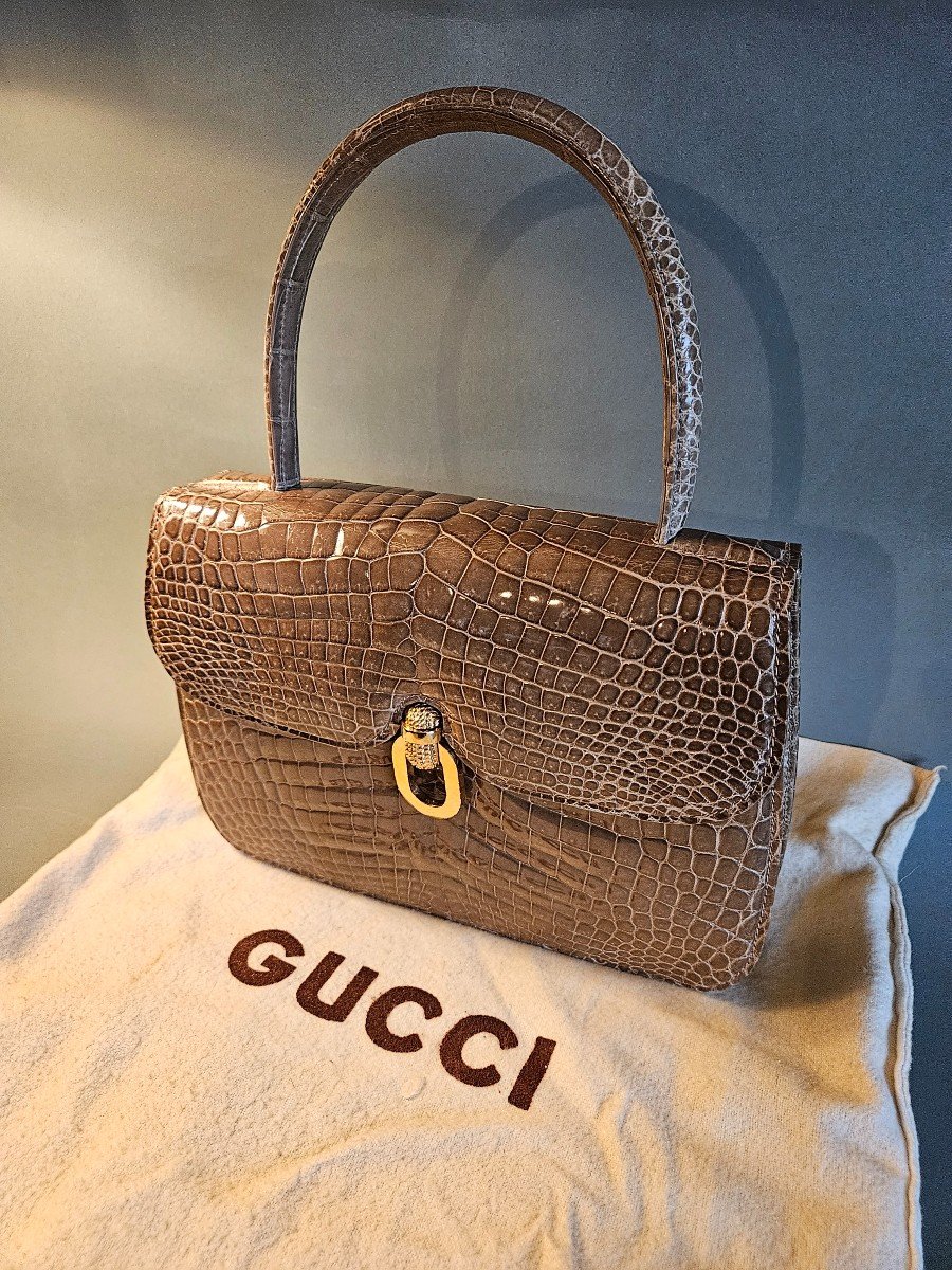 Sac Gucci Vintage En Alligator Beige-photo-3