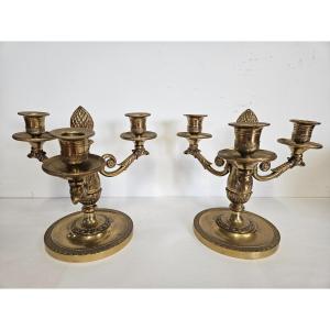 Pair Of Brass Candelabra Candlesticks With Three Arms