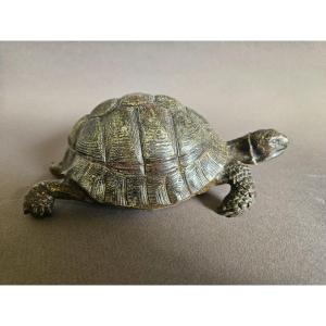 Grande Tortue Encrier En Bronze De Vienne