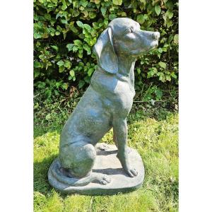 Chien De Jardin Vintage En Fibre De Verre Imitant Le Bronze