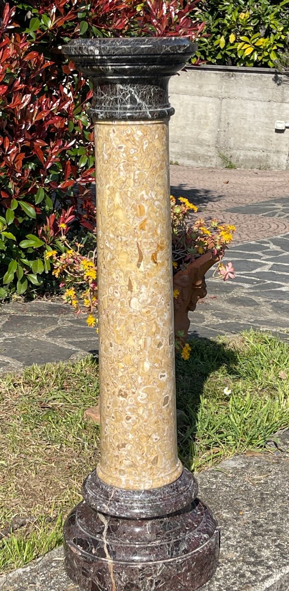 Lumachello Column With Base And Capital In Levanto Red