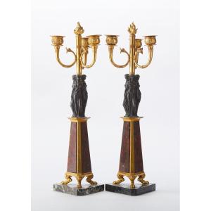 Bronze And Marble Candelabras