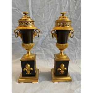 A Pair Of Gilt Bronze Casolettes