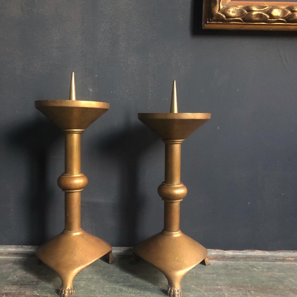 Pair Of Italian Tripod Candlesticks Gilt Bronze Nineteenth-photo-2