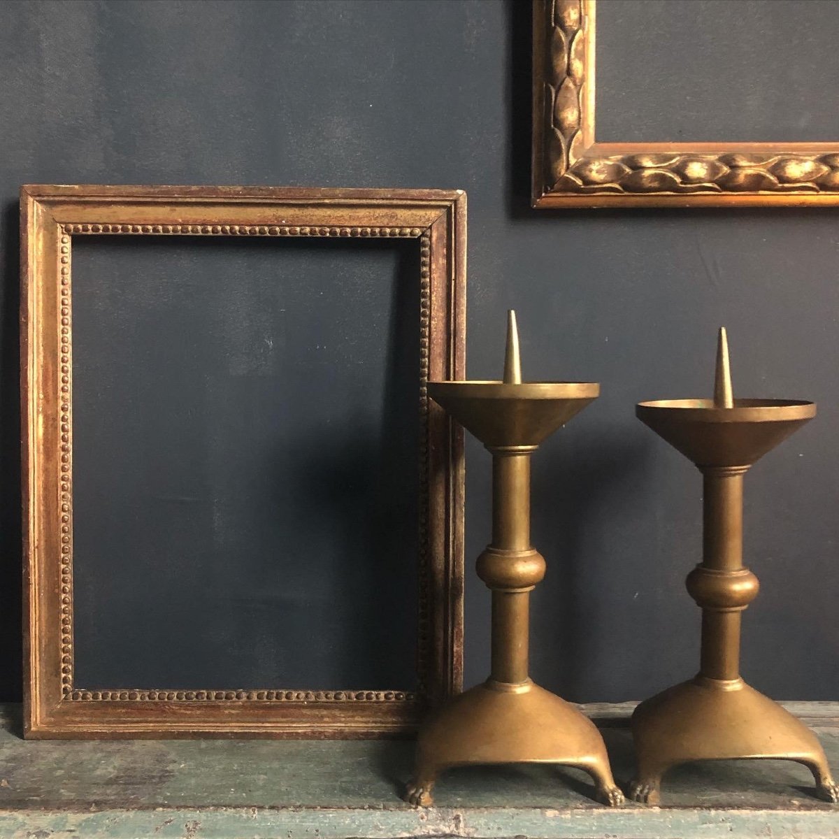 Pair Of Italian Tripod Candlesticks Gilt Bronze Nineteenth-photo-5