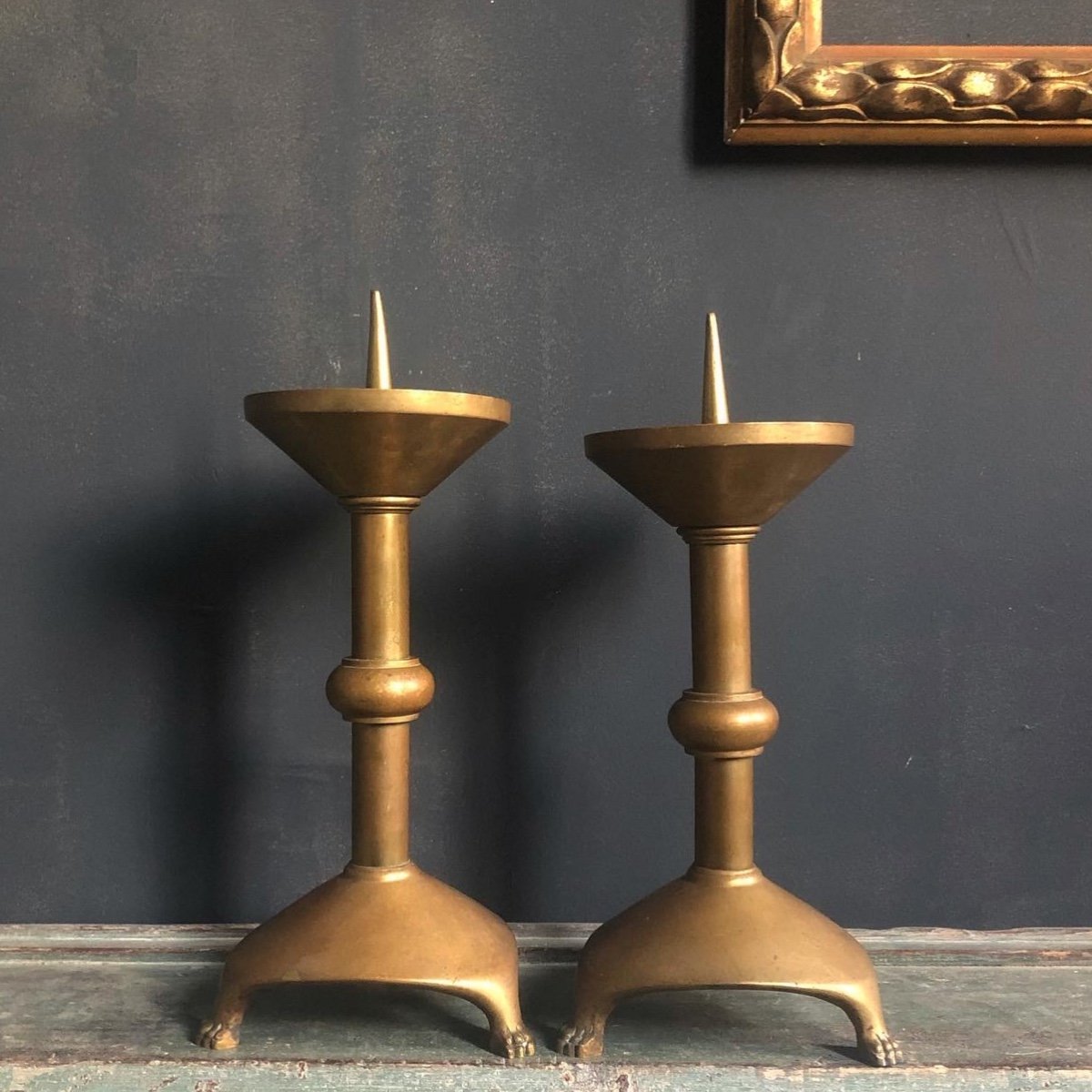 Pair Of Italian Tripod Candlesticks Gilt Bronze Nineteenth