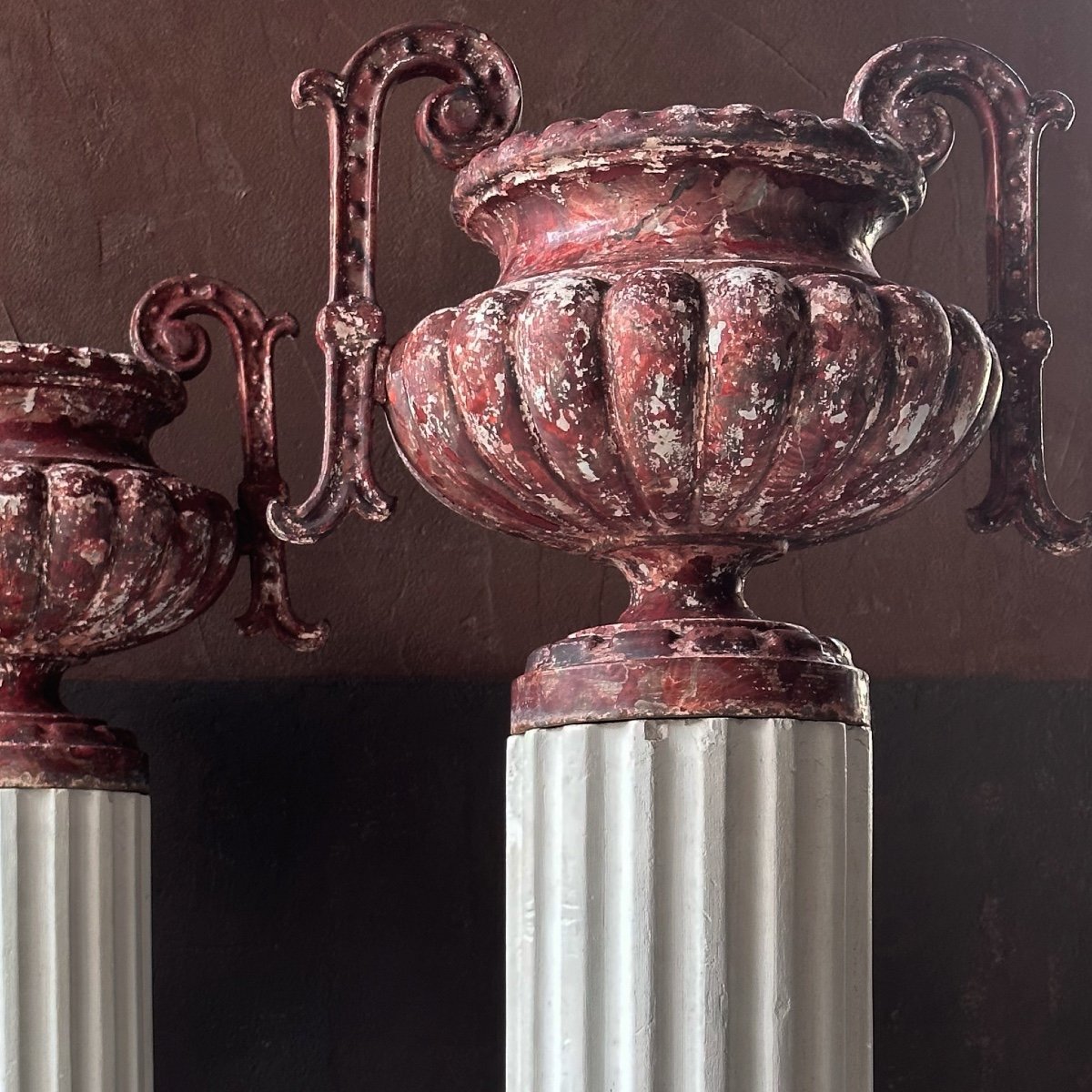 Superb Pair Of Louis XV Art Cast Iron Basins With 19th Century Handles-photo-1