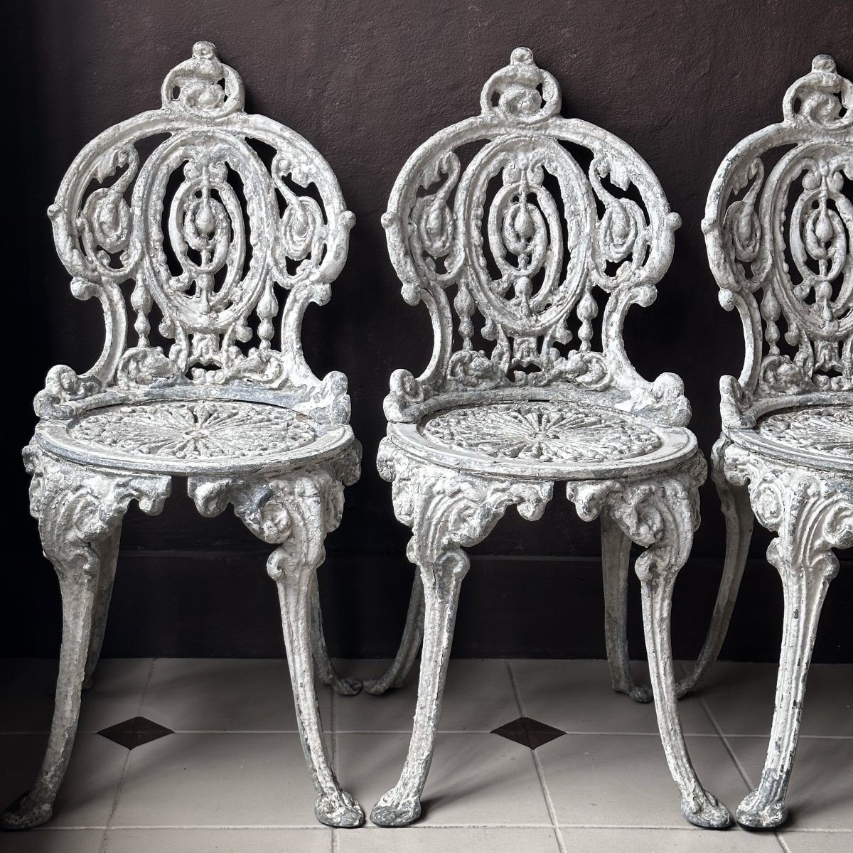 Series Of 4 19th Century Victorian Style Garden Chairs-photo-4