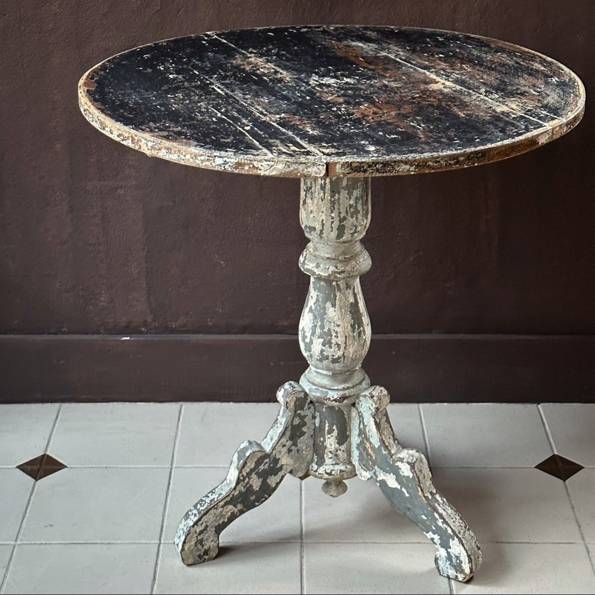 Painted/patinated Wood Pedestal Table Late 19th Century-photo-1