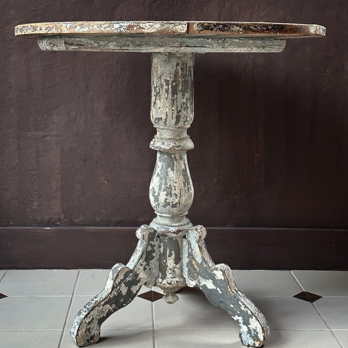 Painted/patinated Wood Pedestal Table Late 19th Century-photo-2