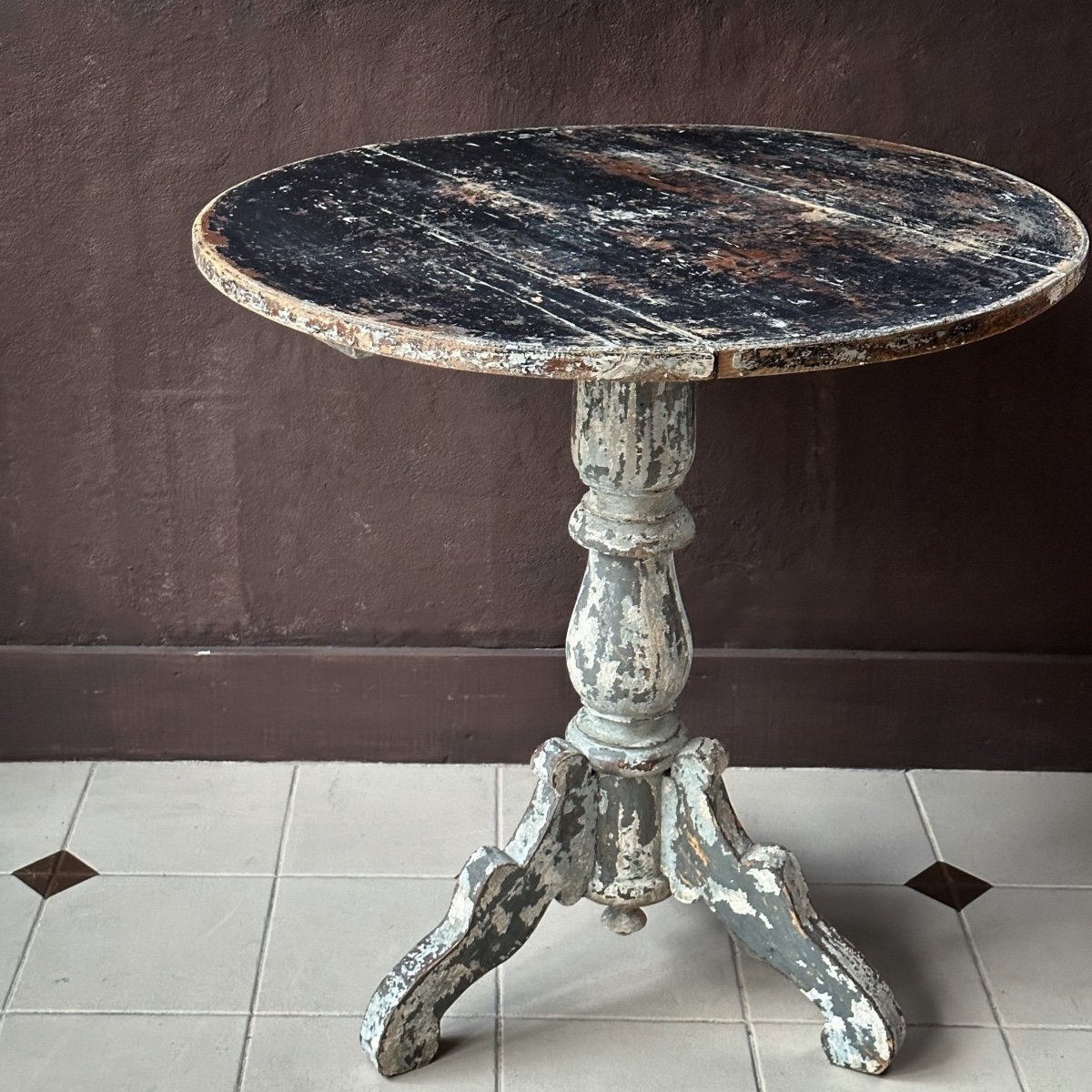 Painted/patinated Wood Pedestal Table Late 19th Century-photo-5