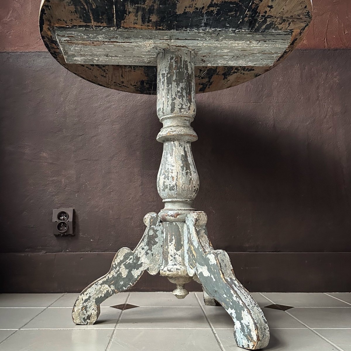 Painted/patinated Wood Pedestal Table Late 19th Century-photo-6