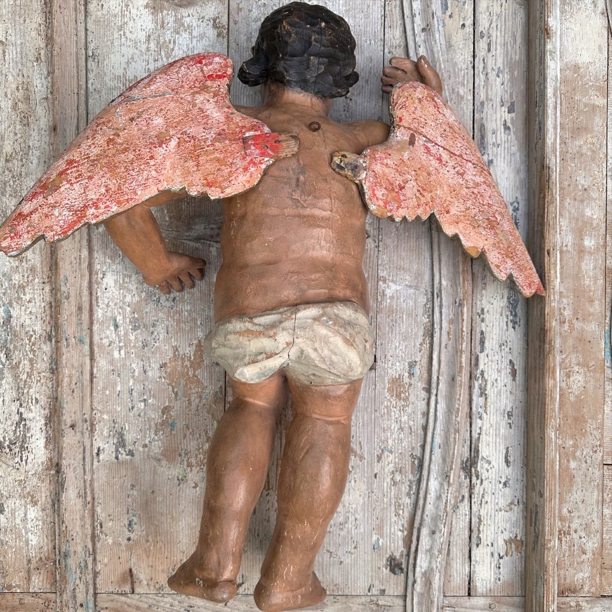 Putto Bois Sculpté Polychromé Baroque XVIIIe Italie-photo-6