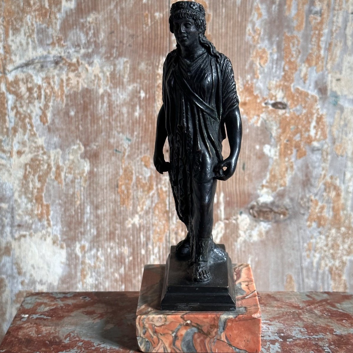 Bronze Statuette “diane Chasseresse” On 19th Century Marble Base-photo-3