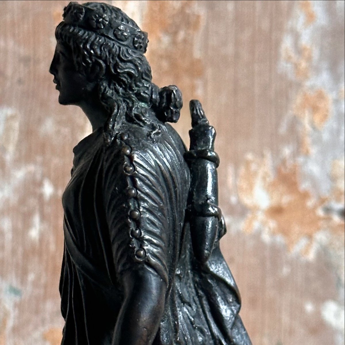 Bronze Statuette “diane Chasseresse” On 19th Century Marble Base-photo-4