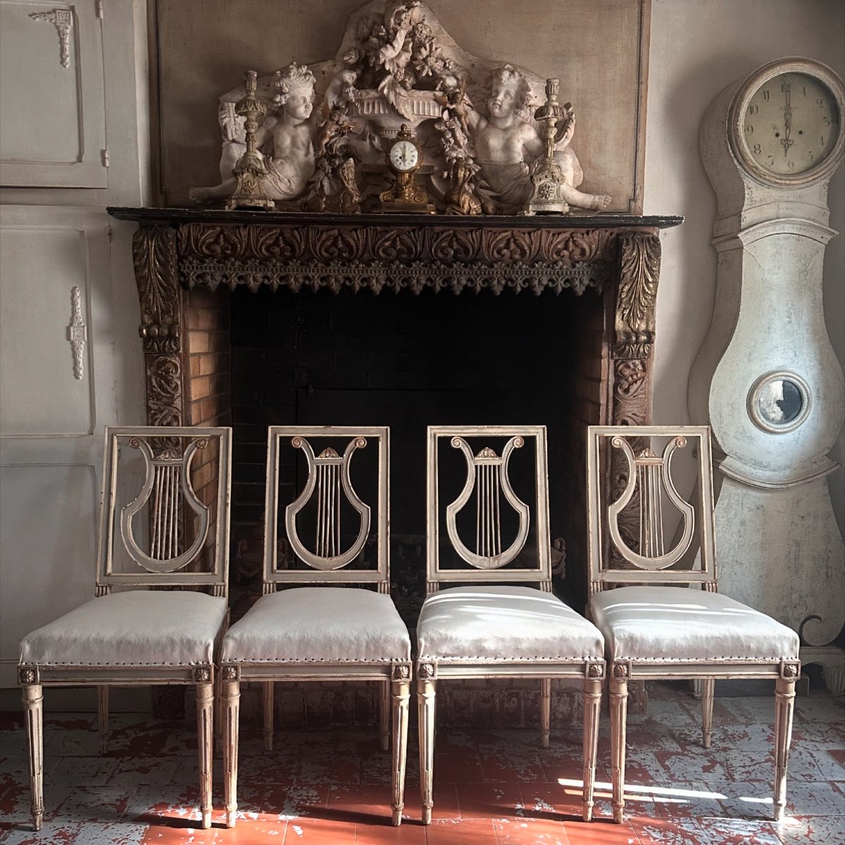 Set Of 4 “lyre” Chairs, Late 19th Century-photo-2