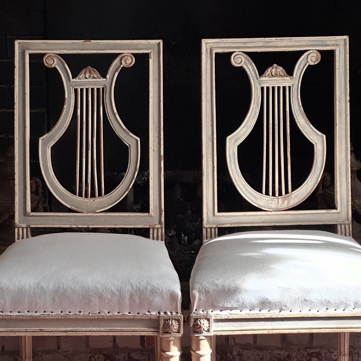 Set Of 4 “lyre” Chairs, Late 19th Century-photo-3