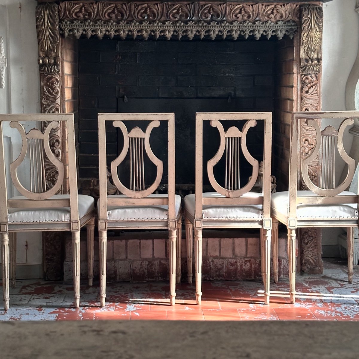 Set Of 4 “lyre” Chairs, Late 19th Century-photo-4