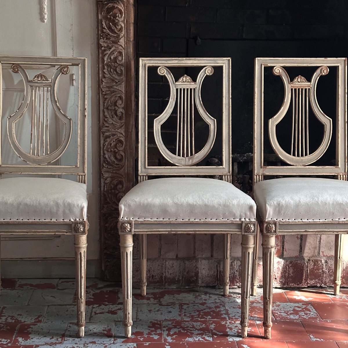 Set Of 4 “lyre” Chairs, Late 19th Century-photo-3